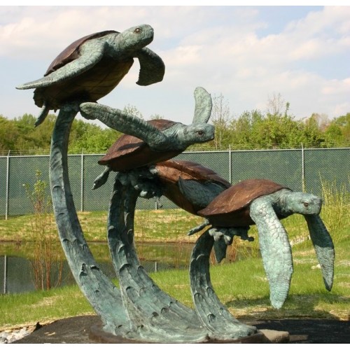 Štyri plávajúce morské korytnačky - bronzová socha