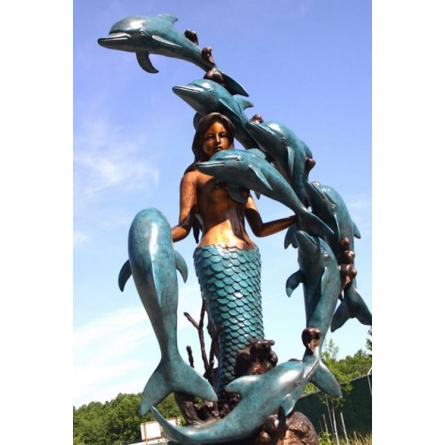 Morská panna s 8 delfínmi - bronzová socha