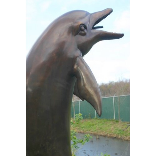 Delfín na vlne (špeciálna patina) - bronzová socha