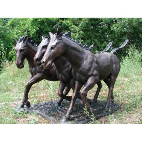 Koktailový stolík s tromi bronzovými koňmi - bronzová socha