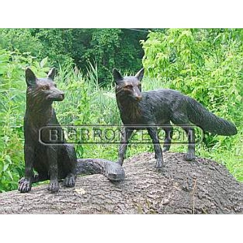 Umelecké Sochy Dve bronzové líšky  