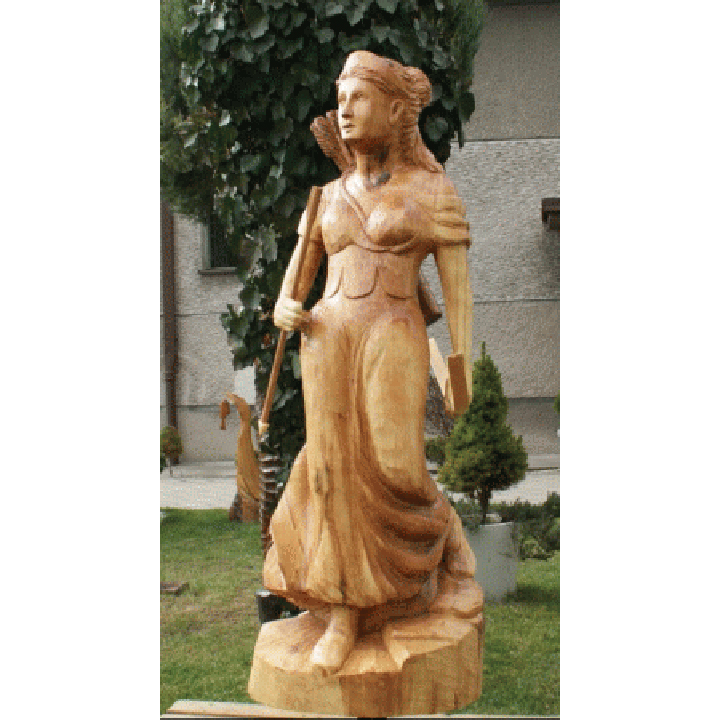 Artemis na love - socha z dreva