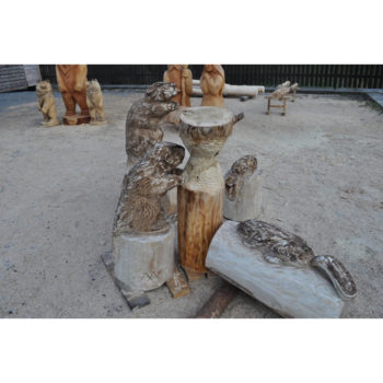 Umelecké Sochy Drevená bobria rodinka  