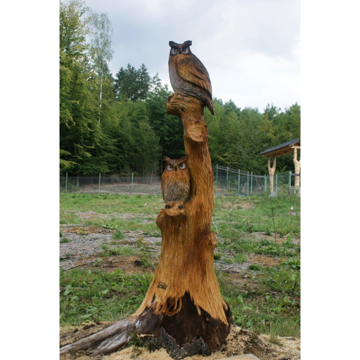 Dve sovy na strome - socha z dreva