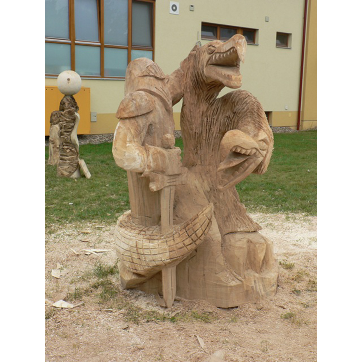Legenda o jiřím a drakovi - socha z dreva
