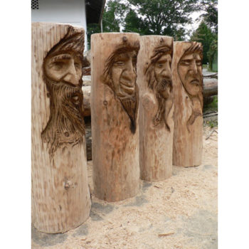 Umelecké Sochy štyri drevené tváre  